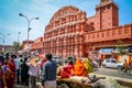 Busy streen in front of Hawa Mahal Royalty Free Stock Photo