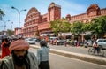 Busy street in front of Hawa Mahal Royalty Free Stock Photo