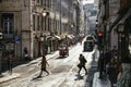 Busy street scene at Alfama, Lisbon, Portugal