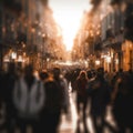 Busy street scene with crowds of people walking in the city, shopping,tourism,business people on a sunny day, blurred