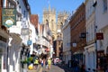 Busy street in York, UK, looking toward York Minster