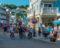 Busy streets of downtown Mackinac Island Michigan filled with tourists