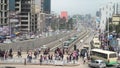 Busy streets in the downtown region of Addis Ababa, capital city of Ethiopia.