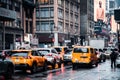 Busy streets of Manhattan full of yellow and white cars