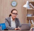 Busy stressful woman secretary under stress in the office