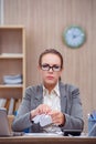 The busy stressful woman secretary under stress in the office Royalty Free Stock Photo