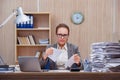 The busy stressful woman secretary under stress in the office Royalty Free Stock Photo