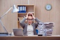 The busy stressful woman secretary under stress in the office Royalty Free Stock Photo