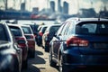 busy traffic on a city road, traffic jam on a city street