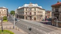 Busy traffic on intersection near Chrobry Square in Bielsko-Biala timelapse, Poland.