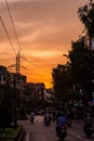 Busy traffic jam during sunset in Ho Chi Minh city Saigon, Vietnam Royalty Free Stock Photo