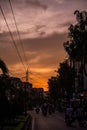 Busy traffic jam during sunset in Ho Chi Minh city Saigon, Vietnam Royalty Free Stock Photo