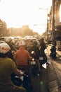 Busy traffic jam during sunset in Ho Chi Minh city Saigon, Vietnam Royalty Free Stock Photo