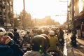 Busy traffic jam during sunset in Ho Chi Minh city Saigon, Vietnam Royalty Free Stock Photo