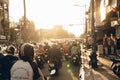 Busy traffic jam during sunset in Ho Chi Minh city Saigon, Vietnam Royalty Free Stock Photo