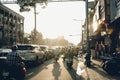 Busy traffic jam during sunset in Ho Chi Minh city Saigon, Vietnam Royalty Free Stock Photo