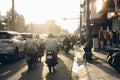 Busy traffic jam during sunset in Ho Chi Minh city Saigon, Vietnam Royalty Free Stock Photo