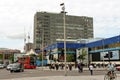 Busy traffic outside the dilapidated Elephant and Castle Shopping Centre