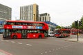 Busy traffic outside the dilapidated Elephant and Castle Shopping Centre in Southwark, South London