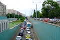 Busy traffic at rush hour in Bucharest, Romania on June 17, 2021