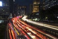 Busy traffic with trail lights in Jakarta city Royalty Free Stock Photo