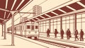 Busy train station: commuters, public transport, urban travel, modern infrastructure, vector design Generative AI Royalty Free Stock Photo