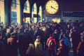 busy train station, with crowds of people and hustle and bustle of activity