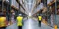 The busy warehouse bustling with workers organizing supplies efficiently. AI generated image Royalty Free Stock Photo