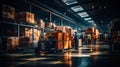 A Busy Warehouse Filled With Stacked Boxes and Hardworking Employees Royalty Free Stock Photo