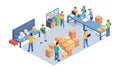 Busy warehouse interior with workers moving boxes, vector design Generative AI Royalty Free Stock Photo