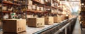 The busy warehouse showcasing packages moving along an automated conveyor system..AI generated image Royalty Free Stock Photo