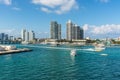 The busy water boat traffic at marina Meloy Channel, Miami, Florida, United States of America