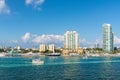 The busy water boat traffic at marina Meloy Channel, Miami, Florida, United States of America