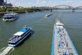 busy water traffic on the rhine in cologne