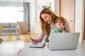 Busy working mother doesn`t have time for her kid Royalty Free Stock Photo