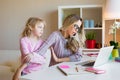 Busy working mother doesn`t have time for her kid Royalty Free Stock Photo