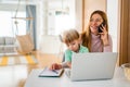 Busy working mother doesn`t have time for her kid Royalty Free Stock Photo