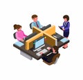 Busy workplace office isometric illustration vector