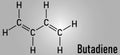 Butadiene or 1,3-butadiene synthetic rubber building block molecule. Skeletal formula.