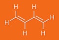 Butadiene (1,3-butadiene) synthetic rubber building block molecule. Used in synthesis of polybutadiene, ABS and other polymeric