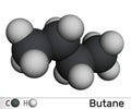 Butane C4H10 alkane molecule. Molecular model. 3D rendering