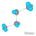 Butane 3D molecule chemical science, cartoon style Royalty Free Stock Photo