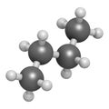 Butane hydrocarbon molecule. Commonly used as fuel gas, alone or combined with propane (LPG, liquified petroleum gas). Atoms are Royalty Free Stock Photo