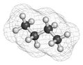 Butane hydrocarbon molecule. Commonly used as fuel gas, alone or combined with propane (LPG, liquified petroleum gas). Atoms are Royalty Free Stock Photo