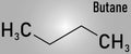 Butane hydrocarbon molecule. Commonly used as fuel gas. Skeletal formula.