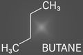 Butane hydrocarbon molecule. Commonly used as fuel gas. Skeletal formula.