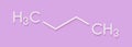 Butane hydrocarbon molecule. Commonly used as fuel gas, alone or combined with propane (LPG, liquified petroleum gas). Skeletal