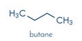 Butane hydrocarbon molecule. Commonly used as fuel gas, alone or combined with propane LPG, liquified petroleum gas. Skeletal. Royalty Free Stock Photo