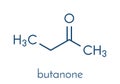 Butanone methyl ethyl ketone, MEK industrial solvent, chemical structure. Skeletal formula.