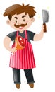 Butcher with chopping knife and meat